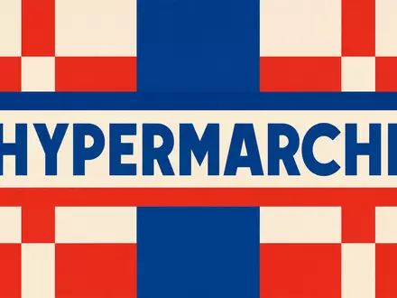 Bauhaus-Poster mit Karo-Muster repräsentiert Carrefour, ISIN FR0000120172, abstrakte Hommage an französische Hypermärkte als Marktplatz - Foto: THN