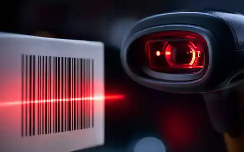 Makroaufnahme eines Barcode-Scanners symbolisiert Carrefour, ISIN FR0000120172, automatisierte Kassensysteme im modernen Einzelhandel und Filialnetz - Foto: THN