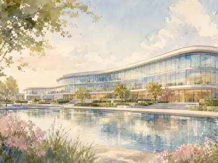 Dassault Systèmes FR0014003TT8 glass technology campus near Paris depicted in soft pastel watercolor - Foto: THN