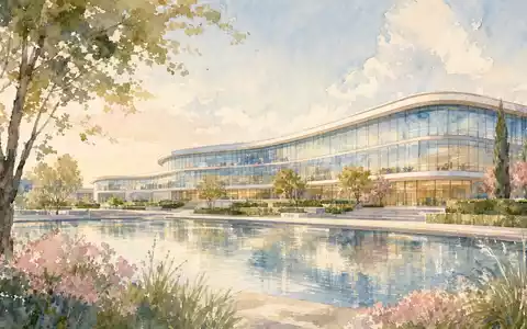 Dassault Systèmes FR0014003TT8 glass technology campus near Paris depicted in soft pastel watercolor - Foto: THN