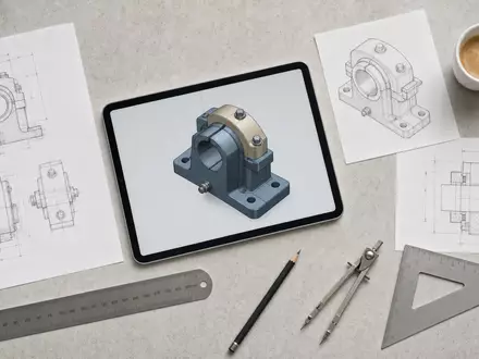 Dassault Systèmes FR0014003TT8 engineering flatlay with tablet 3D model, blueprints, ruler and espresso - Foto: THN