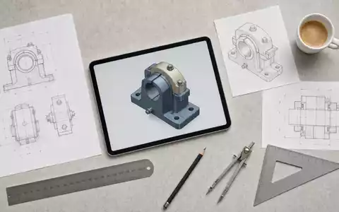 Dassault Systèmes FR0014003TT8 engineering flatlay with tablet 3D model, blueprints, ruler and espresso - Foto: THN