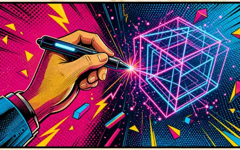 Dassault Systèmes FR0014003TT8 pop art comic hand draws luminous 3D wireframe cube in mid-air - Foto: THN