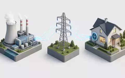 Endesa ES0105128005 isometrische 3D Darstellung des Stromnetzes von Kraftwerk zu Haus mit Smart Meter - Foto: THN