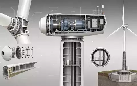 EDP Renováveis ES0144580Y14: Architektur-Render einer modernen Onshore-Windturbine zeigt technische Detailansichten und Komponenten. - Foto: THN