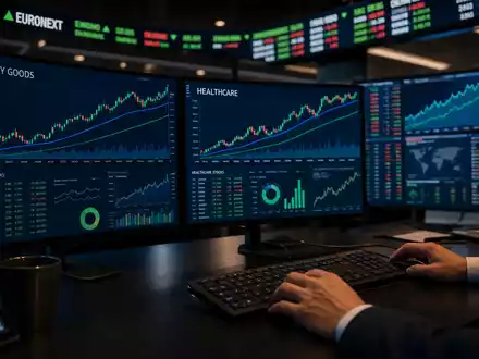 EssilorLuxottica FR0000033219 trading desk with CAC 40 and EURONEXT luxury goods and healthcare charts. - Foto: THN