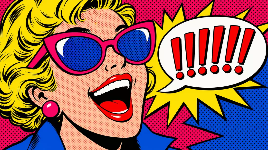 Pop art Lichtenstein-style comic illustration of a laughing face wearing oversized bold sunglasses in vivid colors