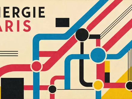 ENGIE FR0010208488 zeigt ein Bauhaus Poster mit Pipeline Linien in Cyan und Magenta, ENERGIE PARIS - Foto: THN