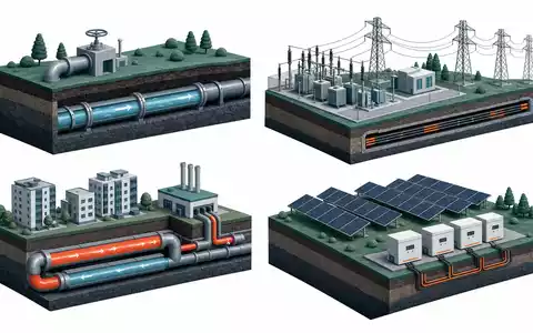 ENGIE FR0010208488 zeigt isometrische 3D Würfel mit Gas Pipeline, Stromnetz, Fernwärme und Solarfeld - Foto: THN