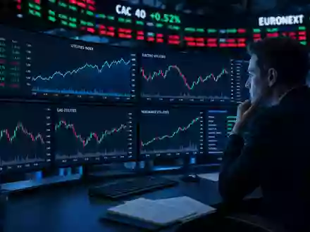 ENGIE FR0010208488 zeigt Trading Bildschirme mit Utilities Sektor Charts und CAC 40 sowie EURONEXT Ticker - Foto: THN