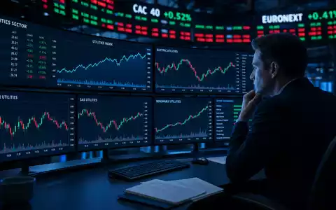 ENGIE FR0010208488 zeigt Trading Bildschirme mit Utilities Sektor Charts und CAC 40 sowie EURONEXT Ticker - Foto: THN