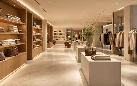 Kering FR0000121964 photorealistic luxury boutique interior with marble floor polished oak shelving and leather goods - Foto: THN