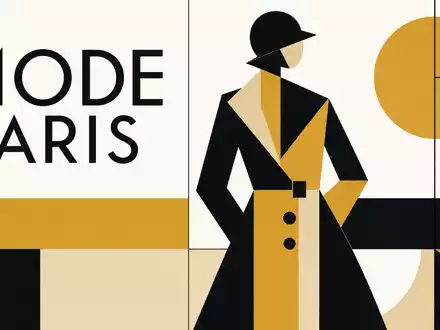 Kering FR0000121964 Bauhaus poster abstract geometric fashion silhouette black gold beige MODE PARIS typography - Foto: THN