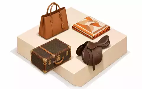 Hermès FR0000125452 illustriert eine isometrische 3D-Darstellung mit Tasche Seidentuch Reisekoffer und Pferdesattel - Foto: THN