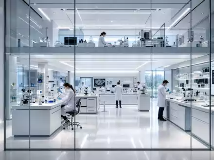 L'Oréal FR0000125486 zeigt ein modernes weißes Forschungslabor mit Glaswänden und arbeitenden Wissenschaftlern - Foto: THN