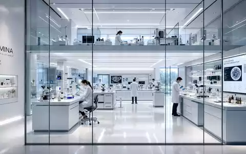 L'Oréal FR0000125486 zeigt ein modernes weißes Forschungslabor mit Glaswänden und arbeitenden Wissenschaftlern - Foto: THN