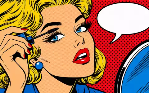 L'Oréal FR0000125486 Pop-Art-Comic einer Frau beim Wimperntusche-Auftragen mit knalligen Primärfarben und Rasterpunkten - Foto: THN