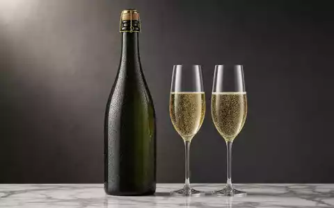 LVMH FR0000121014 zeigt eine dunkle Champagnerflasche mit Sektgläsern auf weißem Marmor fotorealistisch - Foto: THN