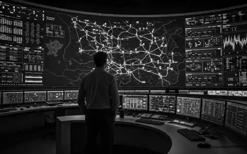 Enel IT0003132476 Techniker vor LED Wand Smart Grid Steuerzentrale schwarz weiß Reportage Kontrollraum - Foto: THN