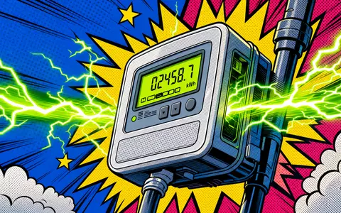 Enel IT0003132476 Pop-Art Comic Stromfunke Smart-Meter Halbton Blitz Farben Gelb Grün Magenta - Foto: THN