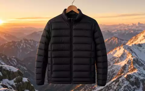 Moncler IT0005252207 black quilted down jacket wooden hanger alpine mountain sunrise panorama - Foto: THN