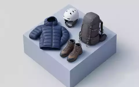 Moncler IT0005252207 isometric 3D display down jacket hiking boots ski helmet backpack cube - Foto: THN
