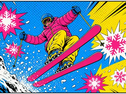 Moncler IT0005252207 pop-art comic skier jumping down jacket snowflake bursts halftone vibrant - Foto: THN