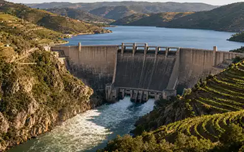 EDP PTEDP0AM0009 photorealistic hydropower dam Douro River Portugal granite gorge terraced vineyards - Foto: THN