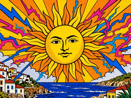 EDP PTEDP0AM0009 pop art comic bold sun electricity lightning sparks halftone Portuguese coastal village - Foto: THN
