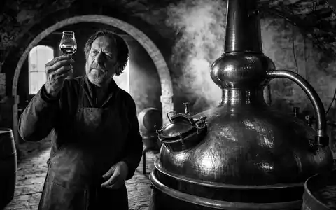 Pernod Ricard FR0000120693 — master distiller inspects spirits from copper still in stone cellar - Foto: THN