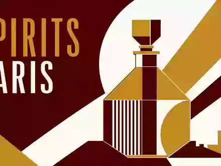 Pernod Ricard FR0000120693 — Bauhaus poster with geometric gold-bordeaux-white decanter and SPIRITS PARIS text - Foto: THN