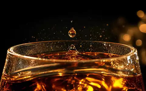 Pernod Ricard FR0000120693 — macro golden amber droplet suspended above whisky nosing glass - Foto: THN