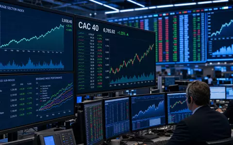 Pernod Ricard FR0000120693 — trading floor screens showing CAC 40 and beverage sector index charts - Foto: THN