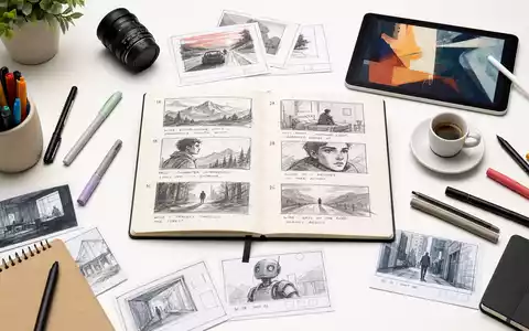 Publicis FR0000130577 flatlay of creative tools sketchbook colored markers storyboard tablet and espresso - Foto: THN