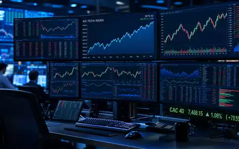 Publicis FR0000130577 trading screens showing AD-TECH INDEX chart and CAC 40 ticker - Foto: THN