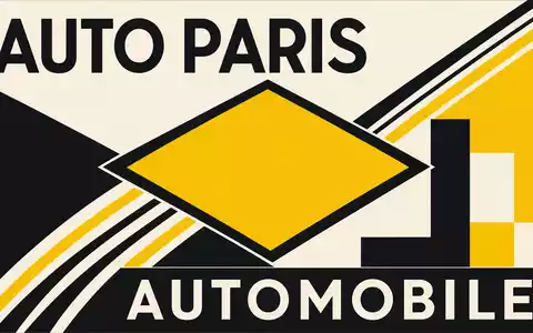Renault FR0000131906 Bauhaus Poster mit gelber Diamantform und AUTO PARIS Typografie im Modernismus - Foto: THN