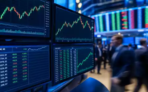 Renault FR0000131906 Trading Bildschirme mit CAC 40 und EURONEXT Kursanzeigen im blauen Boersensaal - Foto: THN
