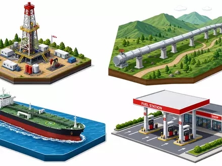 Eni IT0003128367 isometrische 3D Illustration mit Bohrturm Pipeline Öltanker und Tankstelle der Lieferkette - Foto: THN