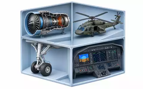 Safran FR0000073272 isometric 3D cube showing turbine engine, helicopter, landing gear, and avionics display - Foto: THN