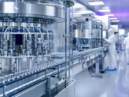 Sanofi FR0000120578 photorealistic sterile fill-and-finish facility with vial-filling machines and cleanroom workers - Foto: THN