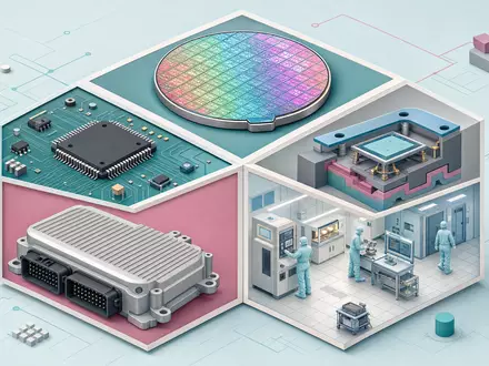 STMicroelectronics NL0000226223 isometric cube panels wafer microcontroller MEMS sensor automotive ECU cleanroom - Foto: THN