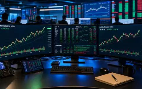 STMicroelectronics NL0000226223 trading screens showing semiconductor index CAC 40 EURONEXT BORSA ITALIANA tickers - Foto: THN