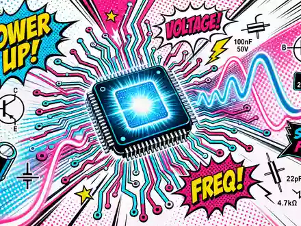 STMicroelectronics NL0000226223 pop-art comic glowing chip radiating cyan magenta electronic wave lines boldly - Foto: THN