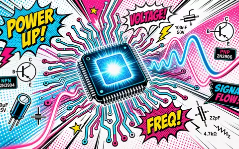 STMicroelectronics NL0000226223 pop-art comic glowing chip radiating cyan magenta electronic wave lines boldly - Foto: THN