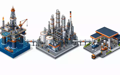 TotalEnergies FR0000120271 als isometrische 3D-Darstellung der Energie-Wertschöpfungskette von Bohrinsel über Raffinerie bis Tankstelle - Foto: THN