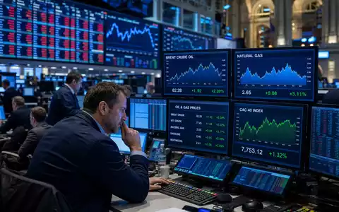 TotalEnergies FR0000120271 Editorial-Bild vom Euronext Paris Trading-Floor mit Brent- und Gaspreischarts auf Monitoren - Foto: THN