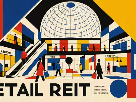 Unibail-Rodamco-Westfield ISIN FR0013326246 Bauhaus Poster mit geometrischen Mall Symbolen und Text RETAIL REIT - Foto: THN