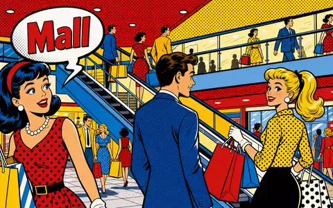 Unibail-Rodamco-Westfield ISIN FR0013326246 Pop Art Comic einer bunten stilisierten Mall Szene mit Shoppern - Foto: THN