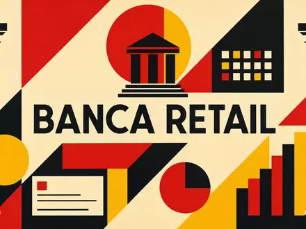 Intesa Sanpaolo IT0000072618 – Bauhaus-Poster mit geometrischen Banksymbolen und Text BANCA RETAIL - Foto: THN