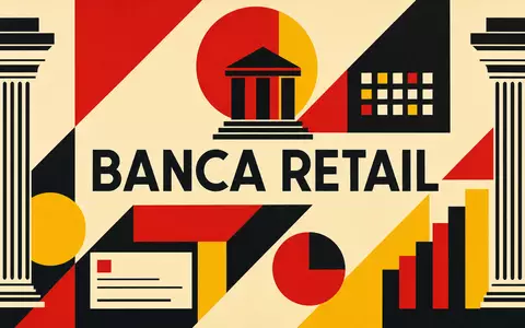 Intesa Sanpaolo IT0000072618 – Bauhaus-Poster mit geometrischen Banksymbolen und Text BANCA RETAIL - Foto: THN